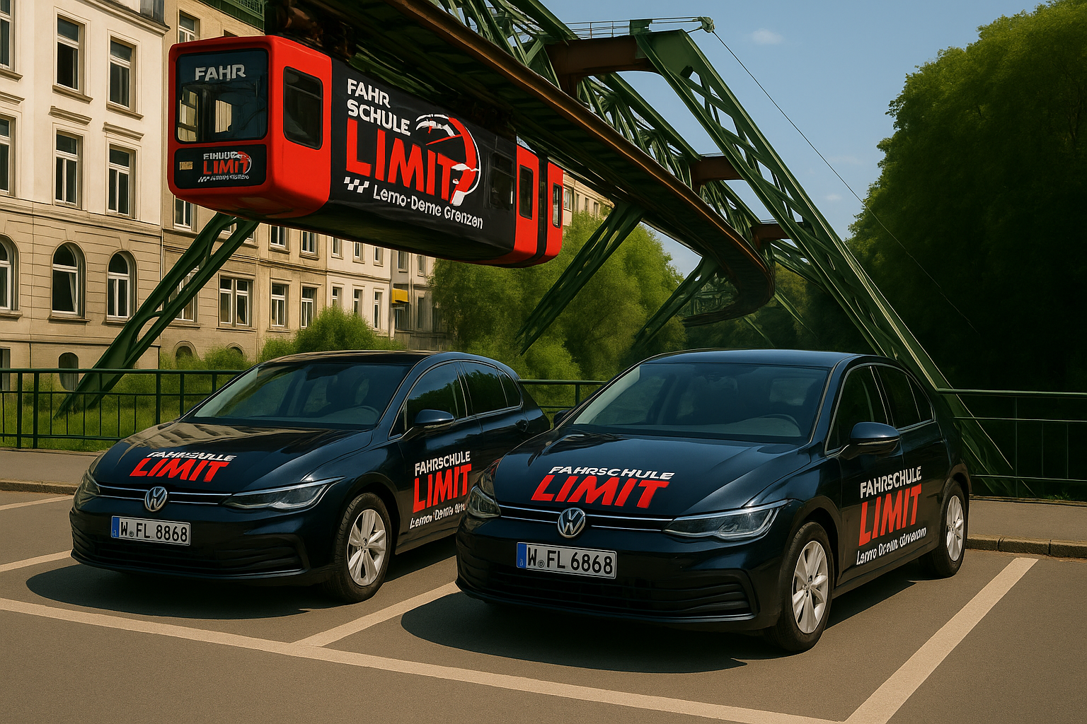 Fahrschule LIMIT – Fahrzeuge unter der Schwebebahn
